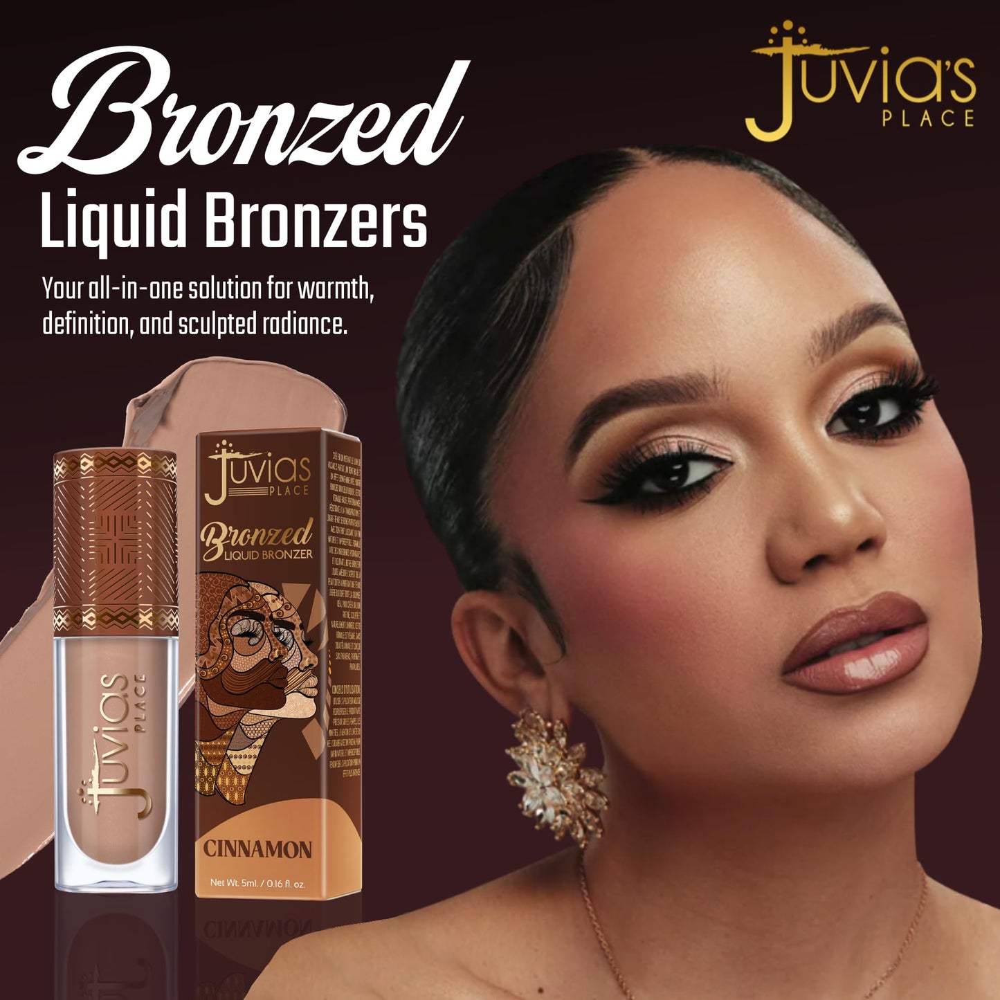 Juvia’s Place Bronzed Liquid Bronzer - Cinnamon - Liquid Bronzer for Face with Silky Blendable Texture - Buildable Coverage for Natural Contour & Dimension - Easy-to-Blend, Patch-Proof Formula