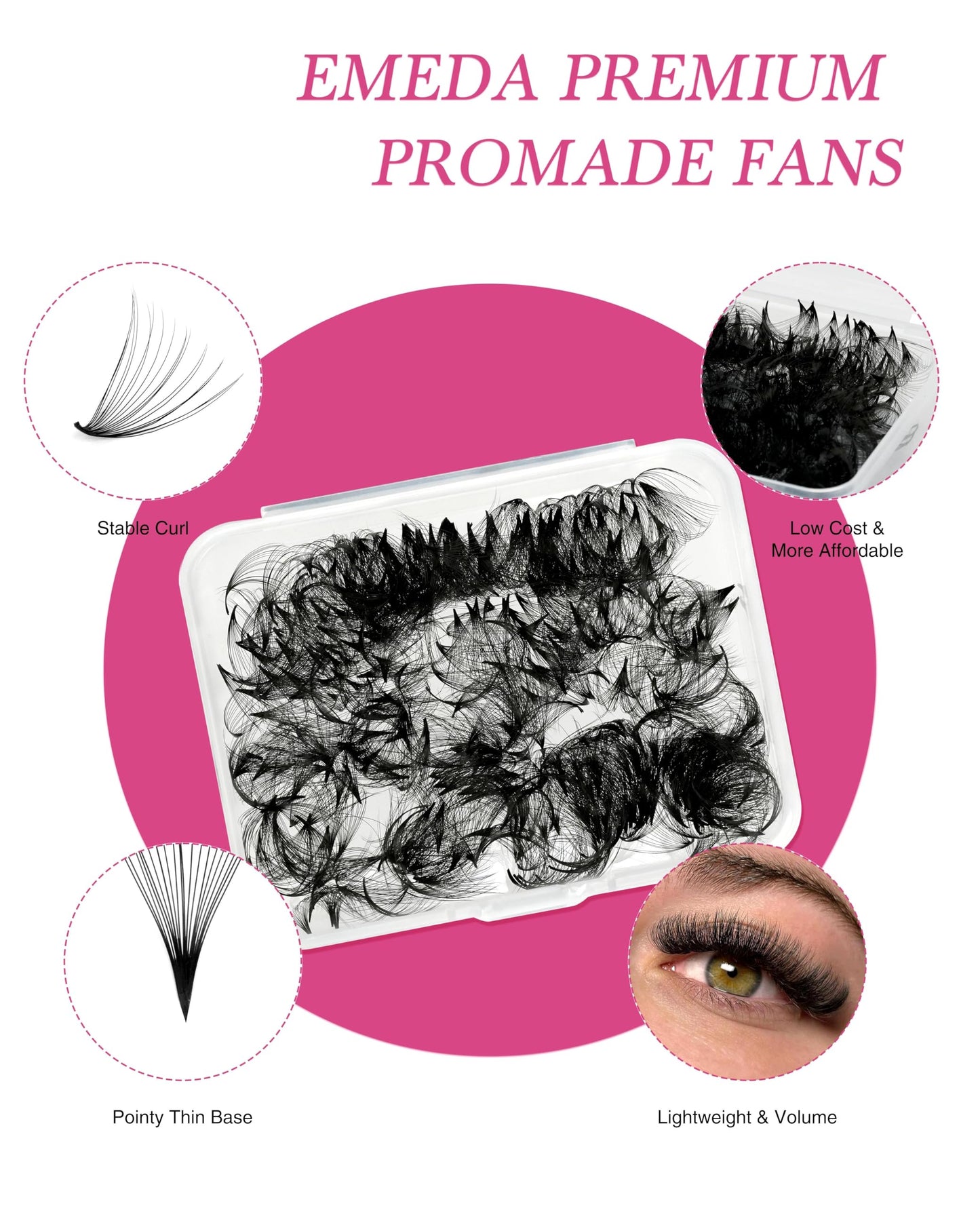 Premade Fans Eyelash Extensions 600 pcs Pointy Thin Base Promade Loose Fans Stable D Curl 8-15mm Mix Lengths Pre Made Volume Lashes with Reusable Silicone Pad by EMEDA (6D 0.07 D 8-15mm)