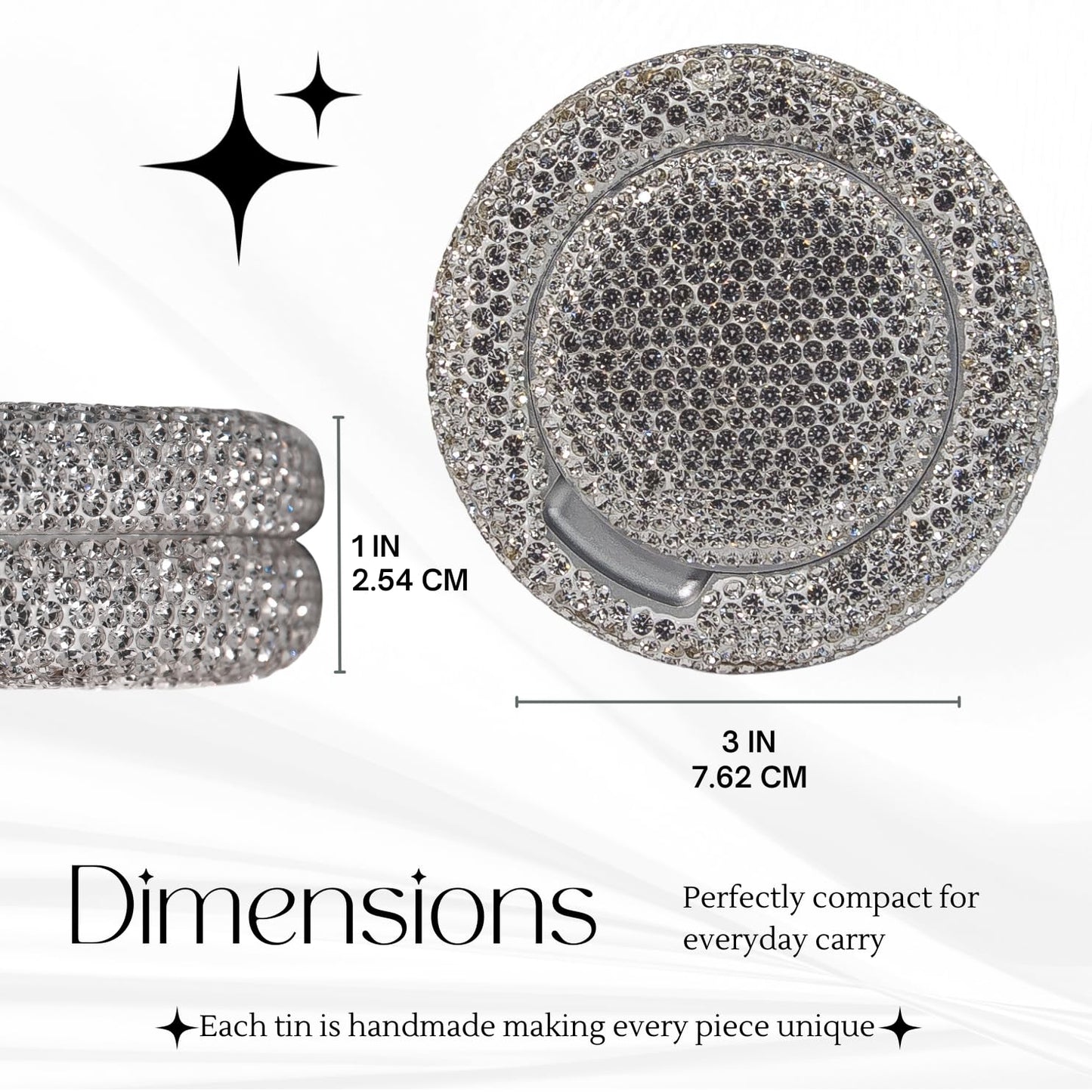 Bedazzled Metal Zyn Can | Divine Dose Rhinestone Metal Pouch Holder | Dual Compartment Aluminum Zyn Storage Tin | Lidden Container Storage Snus Can, Gift for Her (Silver)