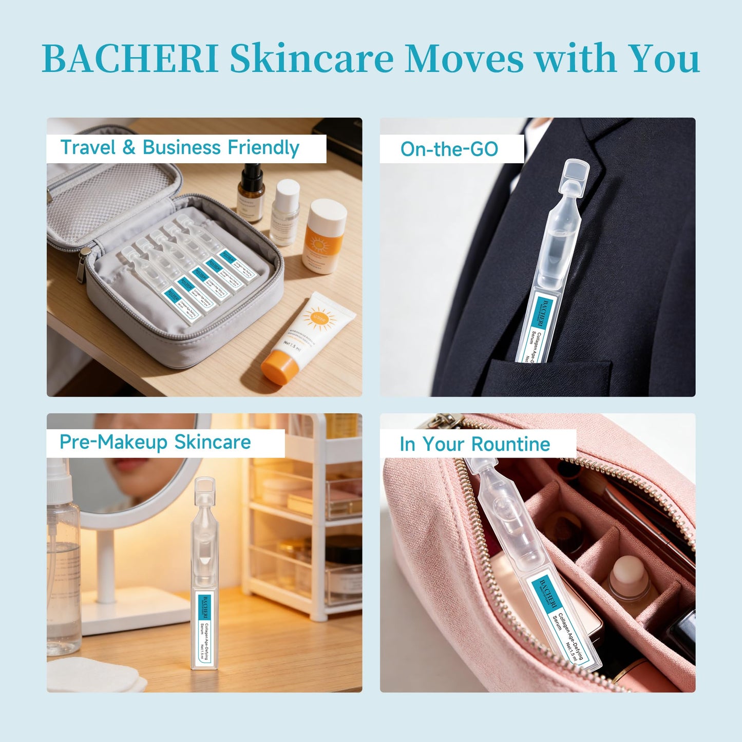 BACHERI Collagen Peptide Anti-Aging Serum with PDRN – Triple Collagen, Peptide Complex & Botanical Extracts for Firming, Hydration & Skin Barrier Repair – Ampoule Serum Set 1.5ml x 30