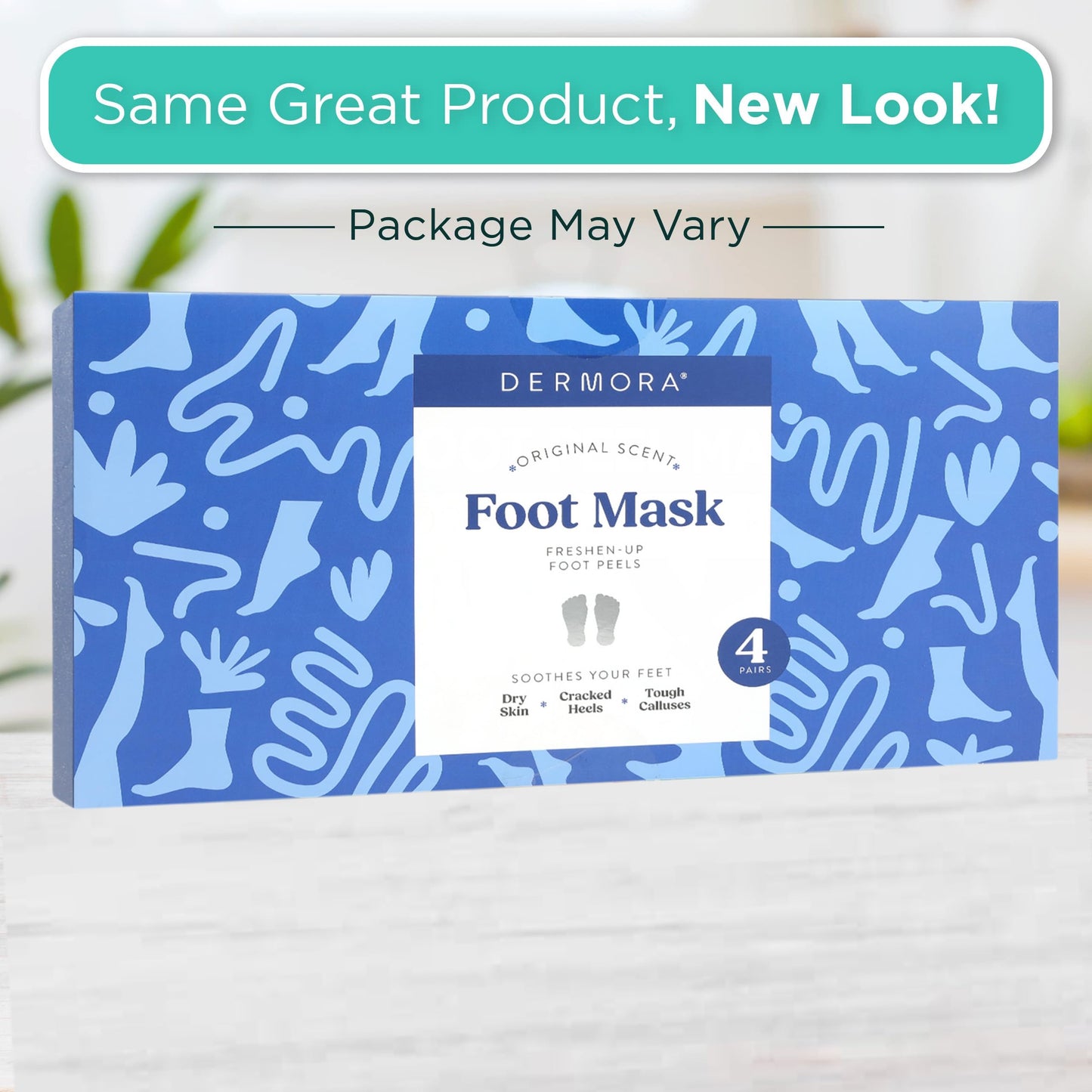 DERMORA Foot Peel Mask - Exfoliating Foot Peeling Mask for Dry, Cracked Feet, At-Home Spa Care, Callus Removal & Smoother Skin Result, 4 Pairs Regular Size (Fits up to Woman 11, Men 10) Original Scent
