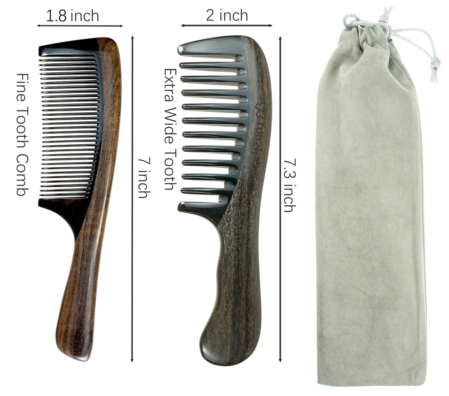 YunZh Buffalo Horn Comb Fine Tooth and Wide Tooth Wooden Comb for Women Men, 2PCS