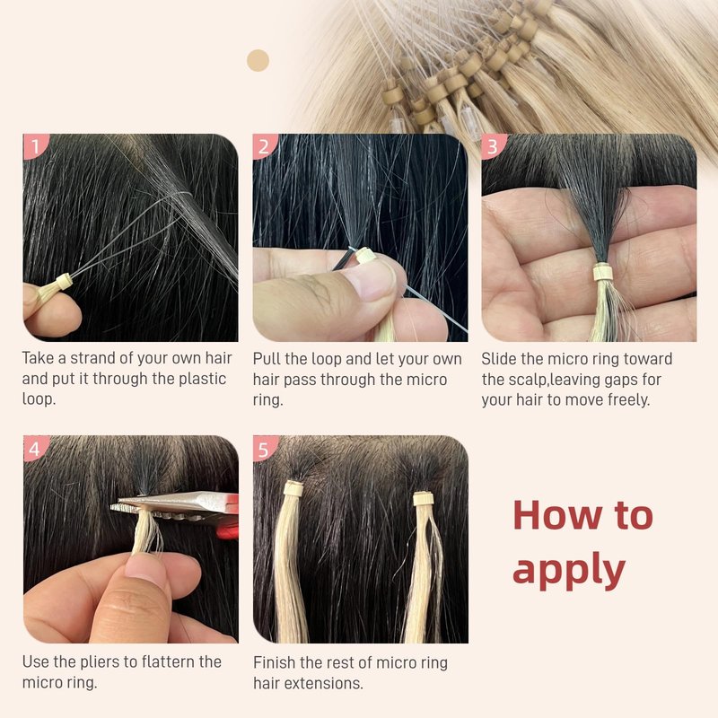 Micro Bead Hair Extensions Human Hair 1g/Strand Micro Link Hair 50g Loop Ring 14 Inch, 4/613 Medium Brown Mix With Blond Bead Hair Extensions