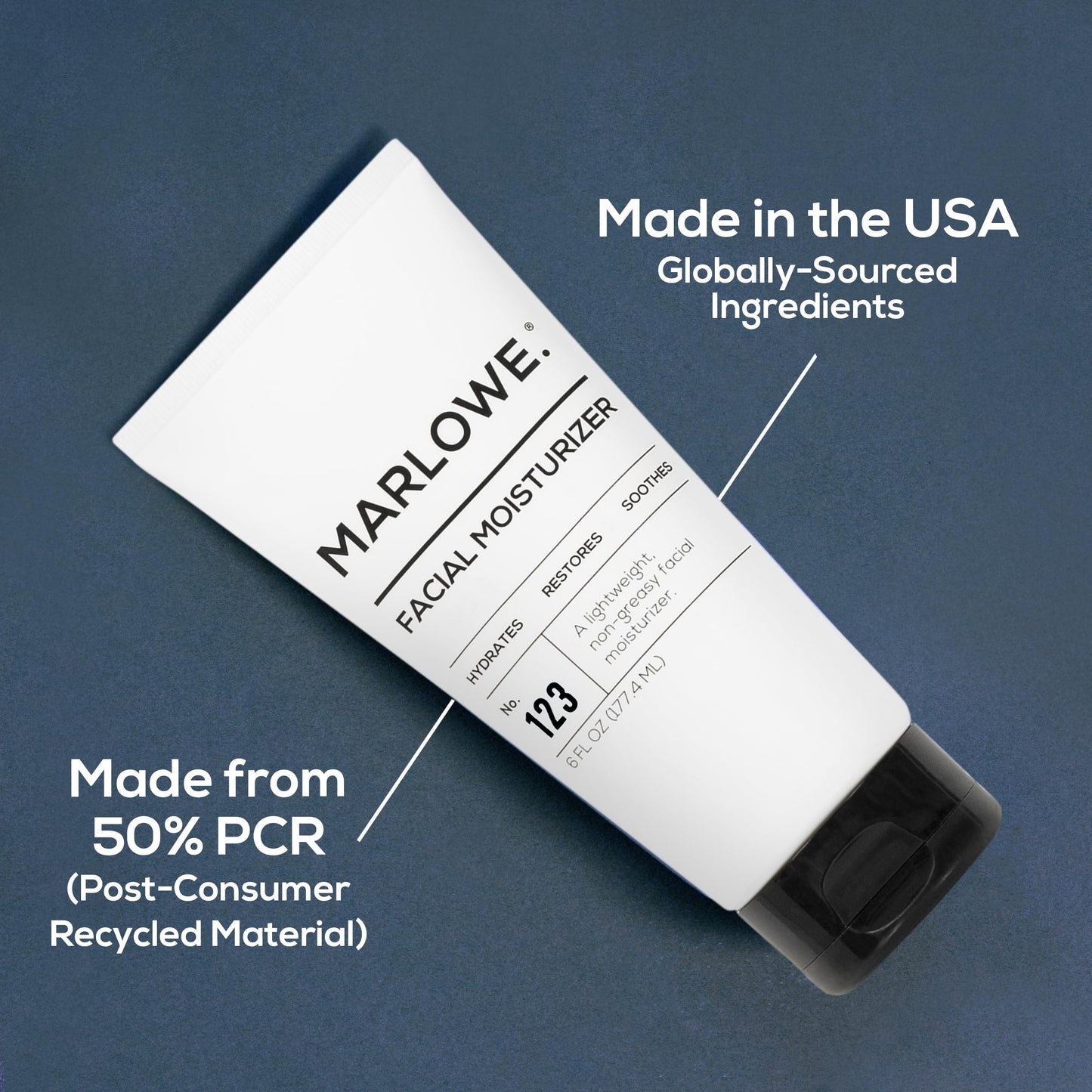MARLOWE. Facial Moisturizer for Men, 6 oz, Lightweight, Non-Greasy Daily Face Lotion, Hydrates, Nourishes & Soothes, Clean, Vegan Formula with Aloe Vera & Green Tea Extract, Fresh Aloe Citron Scent