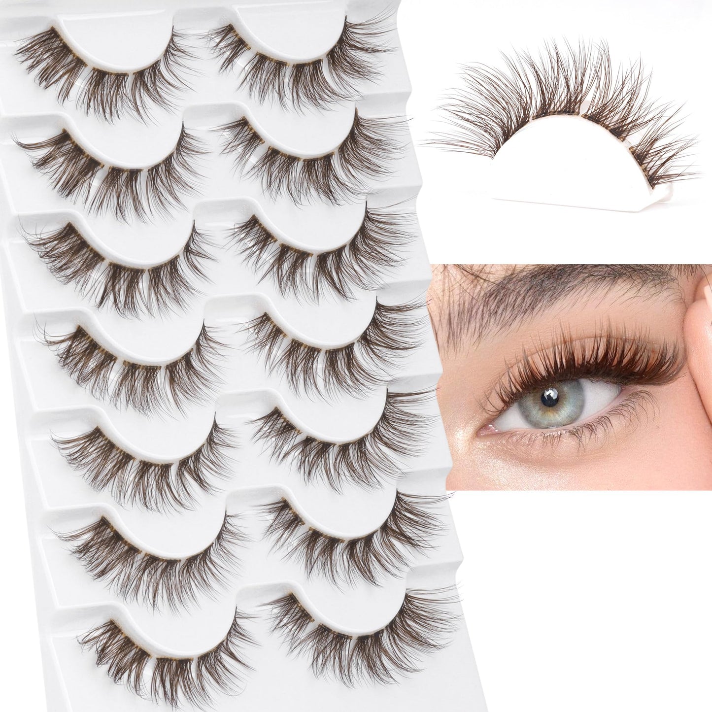 GVEFETIEE 7 Pairs Mink DIY Individual Fluffy Wispy Lashes - Brown Natural Look False Eyelashes Extensions