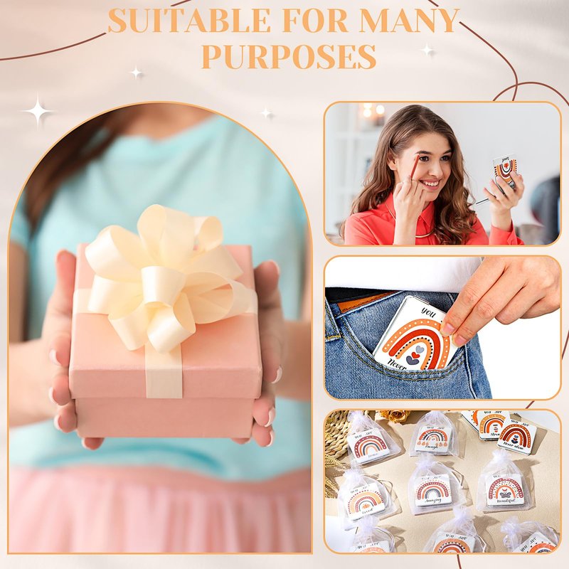 Suzile 18 Pcs Boho Rainbow Pocket Mirror Inspirational Compact Mirror Bulk Small Mirror for Purse Thank You Gifts for Women Employee Coworker Teacher Magnifying 1x/ 2X