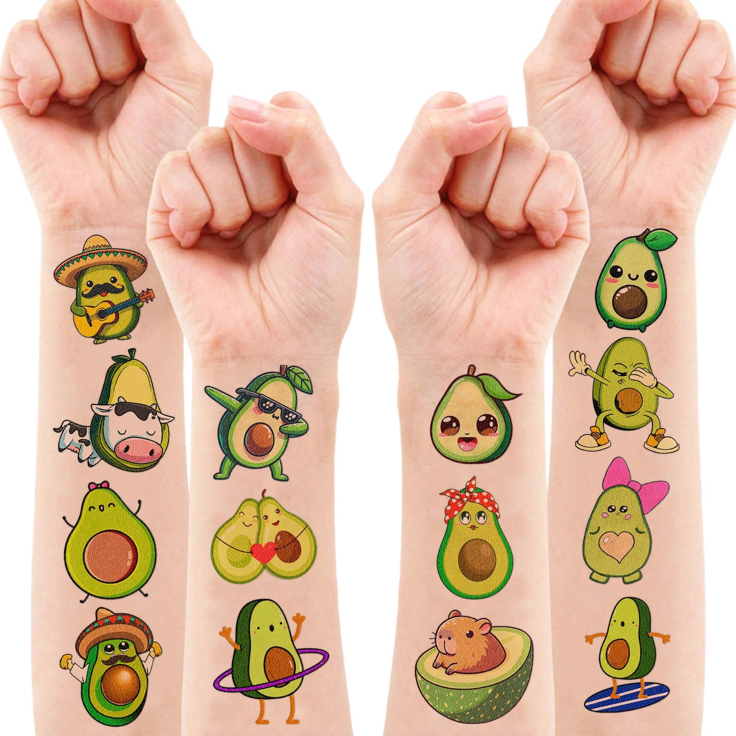100 PCS Funny Avocado Temporary Tattoos for Kids