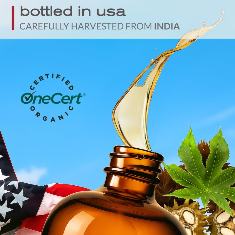 Ella & Eden Organic Castor Oil - Big 32 Fl Oz Glass Bottle - Cold-Pressed, Hexane-Free, USDA Certified, Unrefined & 100% Pure - For Hair Growth, Face, Skin