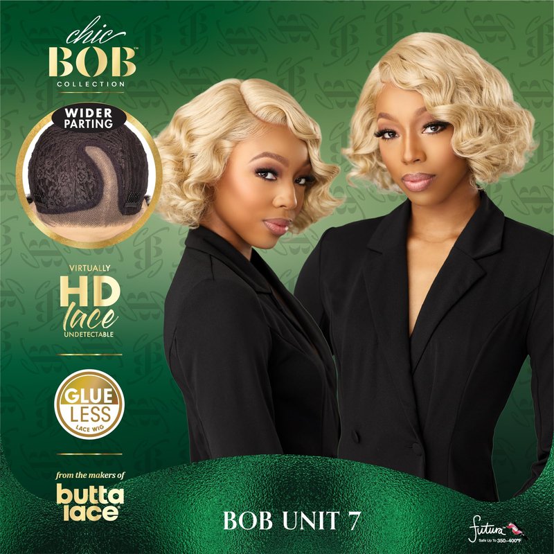 Sensationnel Chicbob Lace Frontwig - Bob Unit 7 Face Framing Glueless Wig Wide 5 Inch Deep Part Synthetic Preplucked Hairline (1 JETBLACK)