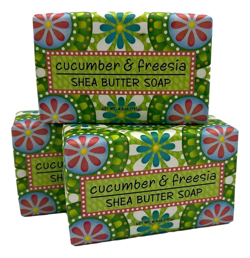 Greenwich Bay Trading Co. Garden Shea Butter Soap Bars - Cucumber & Freesia | 6.4 Ounces, 3-Pack