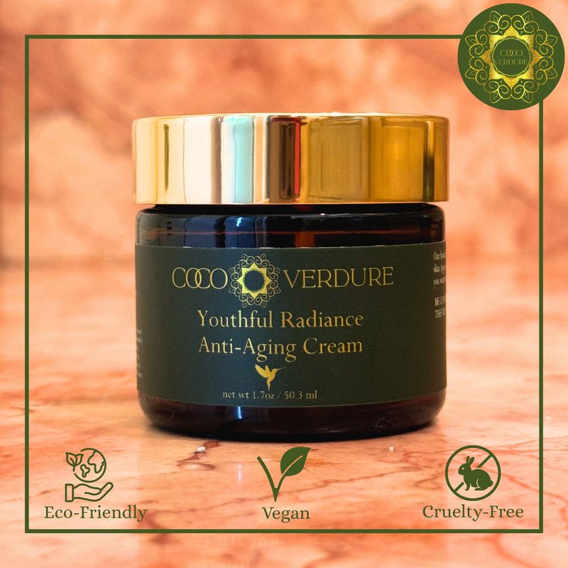 Coco Verdure Youthful Radiance Anti Aging Cream – Ultra Hydrating & Nourishing Face Moisturizer with Hyaluronic Acid, Niacinamide & Botanical Extracts. Firming Cream for Fine Lines & Wrinkles. 1.7oz