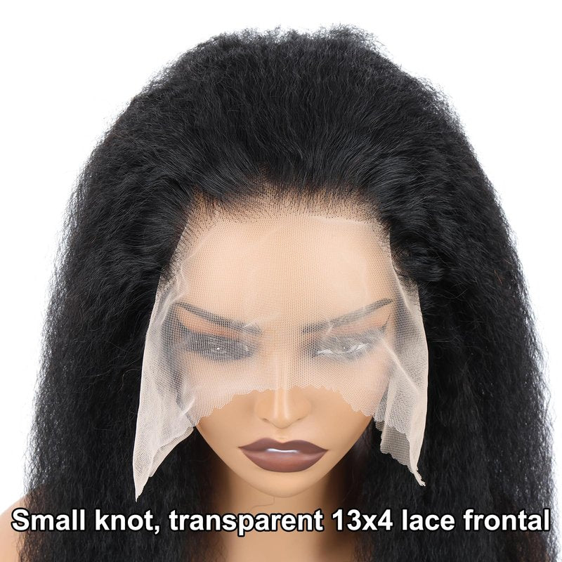 Kerriana 13x4 Lace Frontal Human Hair, Kinky Straight 13 by 4 Ear to Ear Transparent 12 Inch Yaki Straight Frontal Closure Natural Black Color For Women