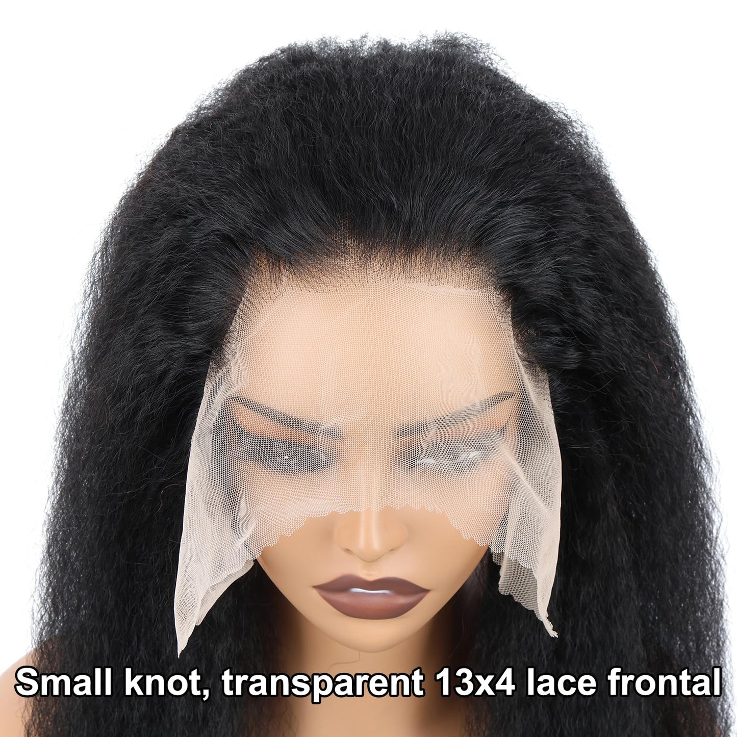 Kerriana 13x4 Lace Frontal Human Hair, Kinky Straight 13 by 4 Ear to Ear Transparent 12 Inch Yaki Straight Frontal Closure Natural Black Color For Women