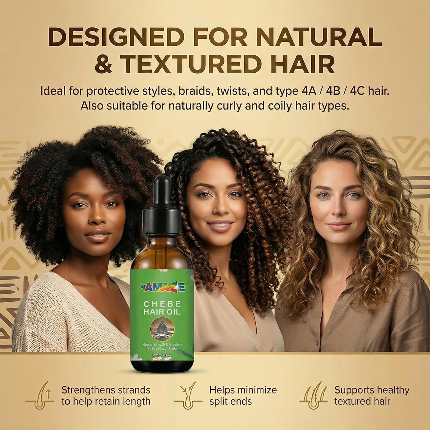 Chebe Oil for Hair Growth - Natural Hair Growth Oil for Stronger, Thicker Hair | 60 ml