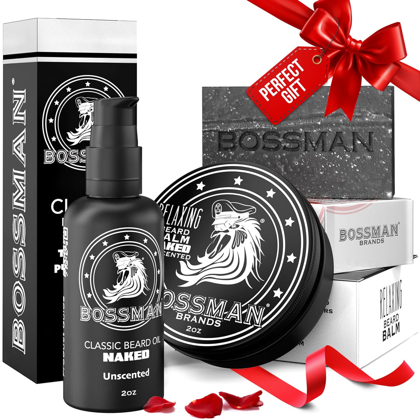 Bossman Starter Beard Kit for Men – Dad Gift for Father's Day, Beard Oil (2 oz), Beard Balm & Bar Soap – Natural & Organic Grooming Kit – Made in the USA Men Gift Set (Naked – Unscented)