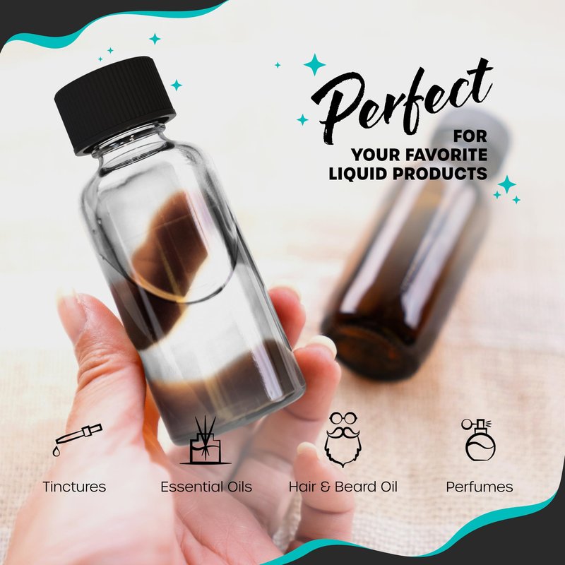 Nevlers Clear 2 Oz Glass Bottles with Lids 48 Pack | 59mL Juice Shot Bottles with Caps for Immunity & Wellness Shots, Ginger, Vanilla Extract, Perfume | Leakproof Travel Shot Bottle Set w/Accessories