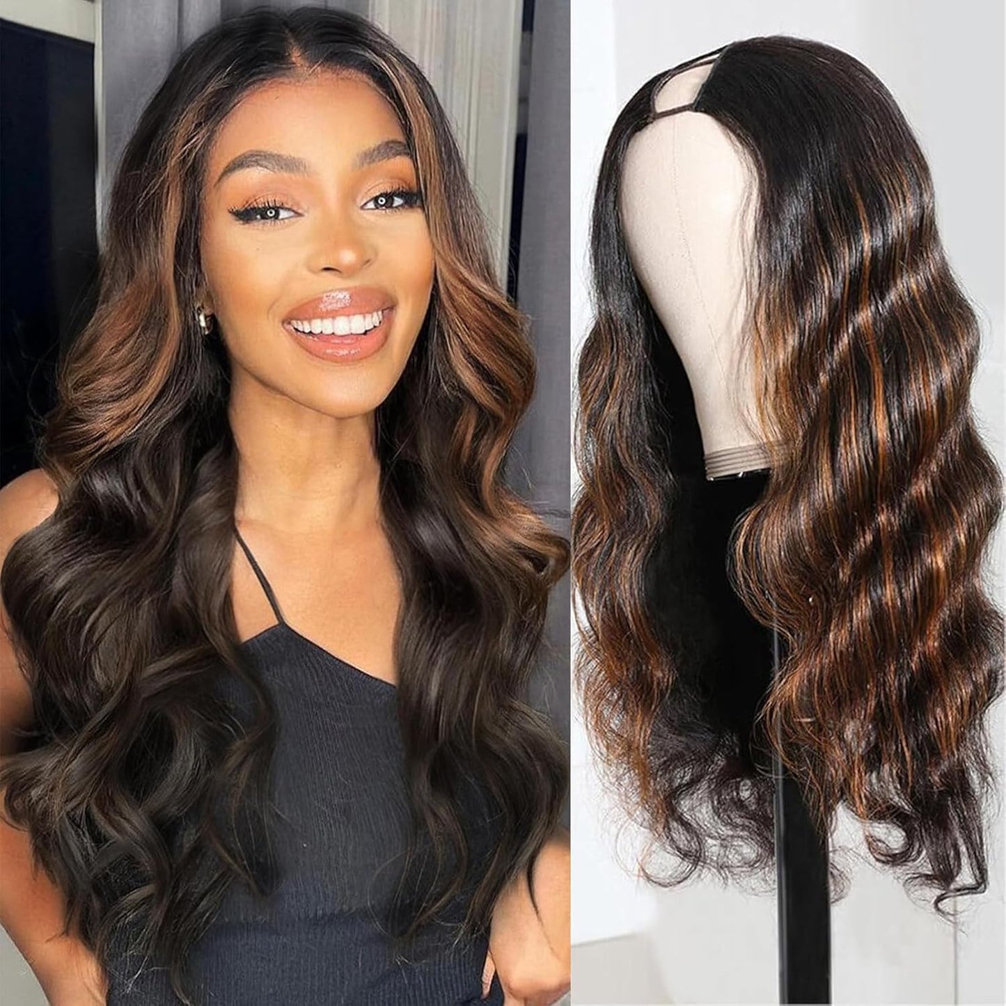 V Part Wig - 100% Real Human Hair Body Wave | No Leave Out, No Glue, 180% Density, 14 Inch, 1B/30
