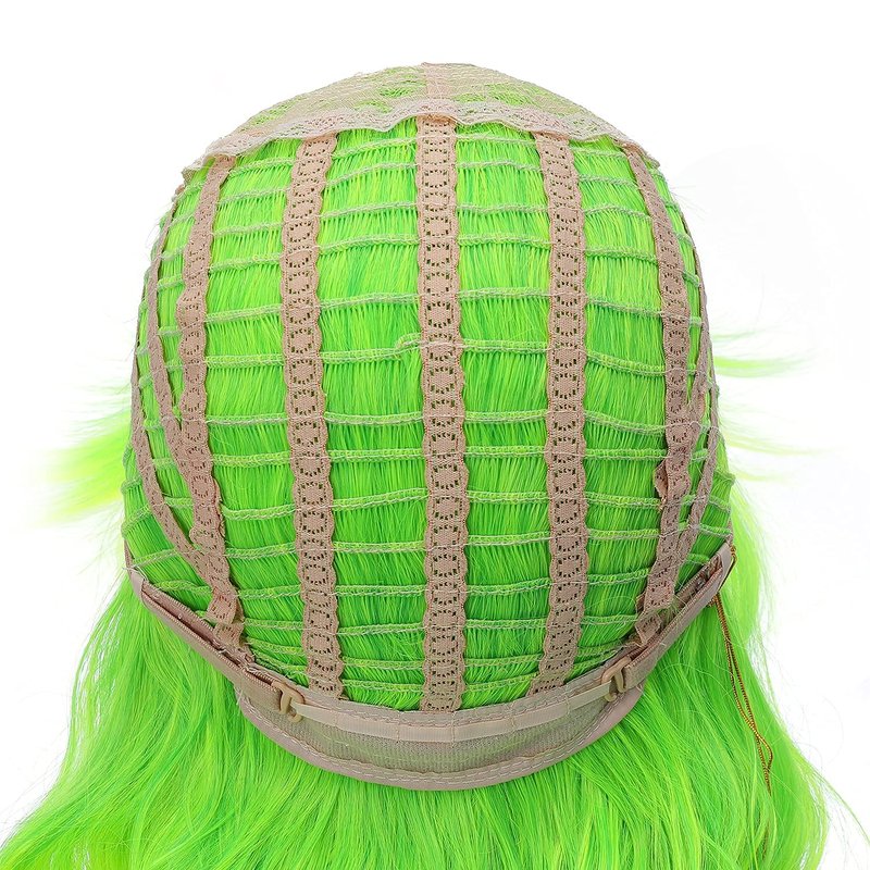 PATTNIUM Lime Green Wig Short Wavy Fluorescent Green Wigs for Women Girls Green Wig with Bangs Synthetic Wigs