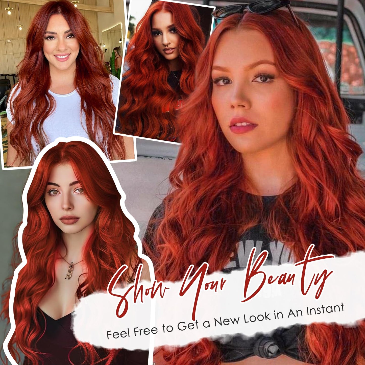 SHINLEA Brown Highlight Wig for Women, 26 Inch Long Wavy Lace Hairline Middle Part Natural Looking Synthetic Heat Resistant Fiber Wigs for Daily, Party, Halloween and Cosplay, Brown Highlight