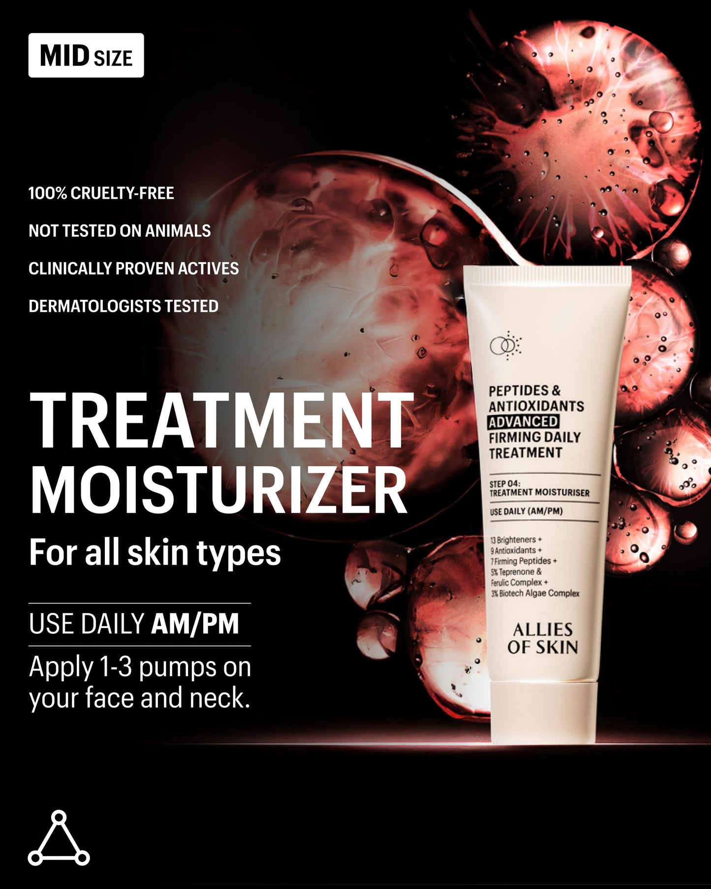 Allies of Skin Peptides & Antioxidants Advanced Firming Daily Treatment with 13 Brighteners, 9 Antioxidants, 7 Firming Peptides, 5% Teprenone & Ferulic Complex and 3% Biotech Algae Complex 20ml/0.67oz