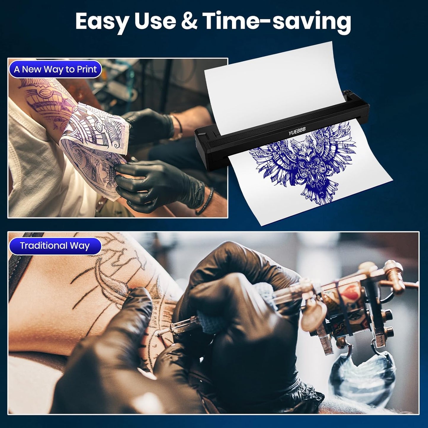 Tattoo Stencil Printer - Portable Wireless Bluetooth Thermal Transfer Machine | Includes 10 Thermal Papers & 3 Transfer Papers, Black