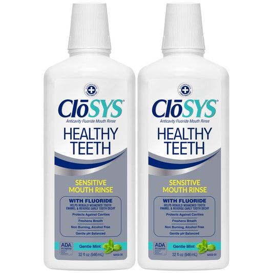 CloSYS Silver Healthy Teeth Anti-Cavity Oral Rinse, 32 Fl Oz (Pack of 2), Fluoride Mouthwash For Adults, Non-Burning, Non-Irritating