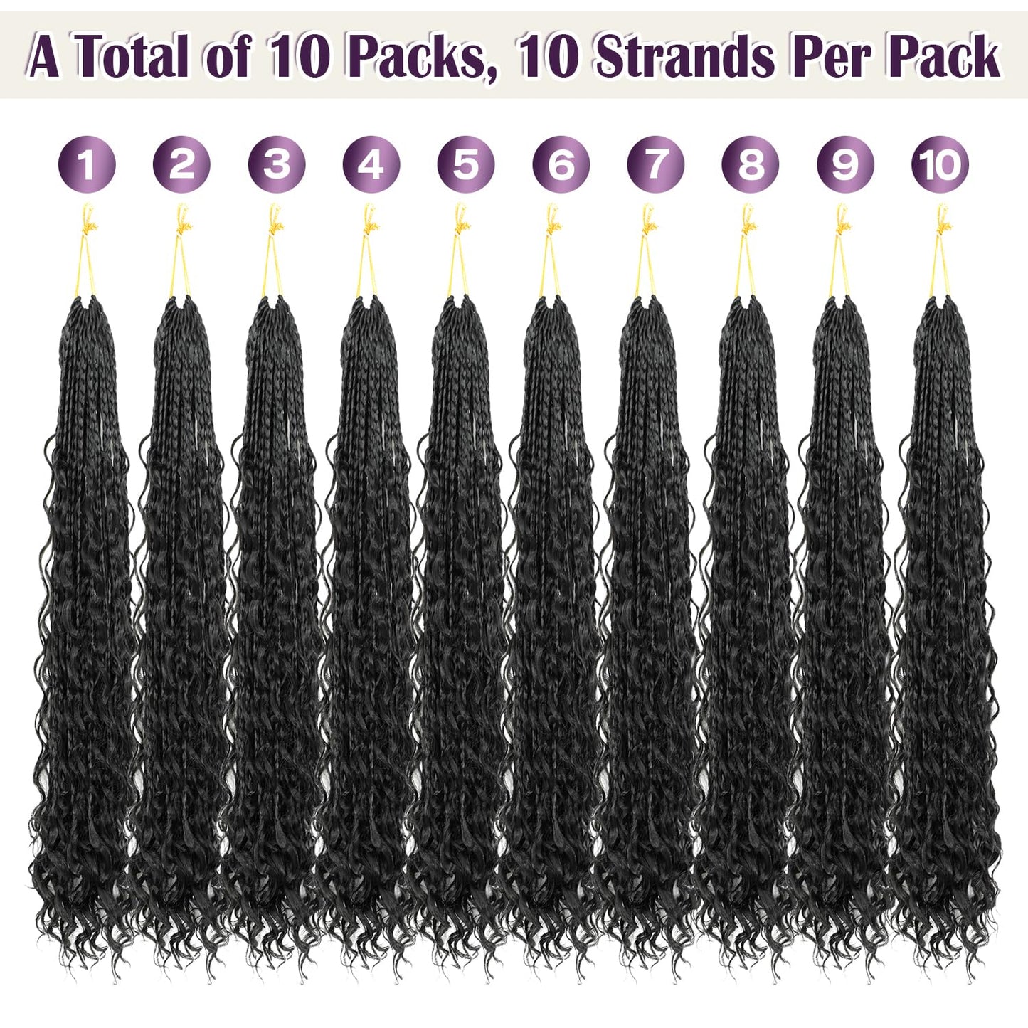 QQPIKHU 10 Packs Boho Crochet Braids Mix Protein Fiber 24 Inch Goddess Box Braids Crochet Hair Pre Looped Bohemian Box Braid with Curly Ends for Women Hair Extensions 1B