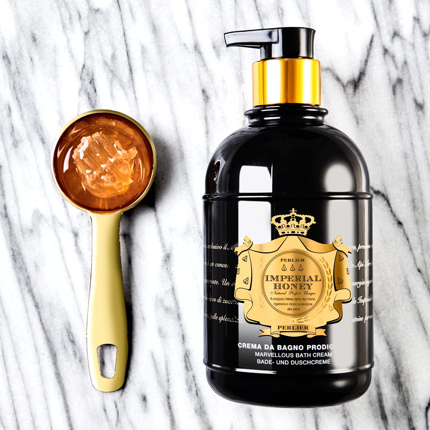 Perlier Imperial Honey Shower & Bath Cream - Nourishing & Soothing Luxury Bath Cream Made With 100% Organic Italian Honey For Deep Moisturization And Hydration, 16.9 Fl Oz, 500 ml