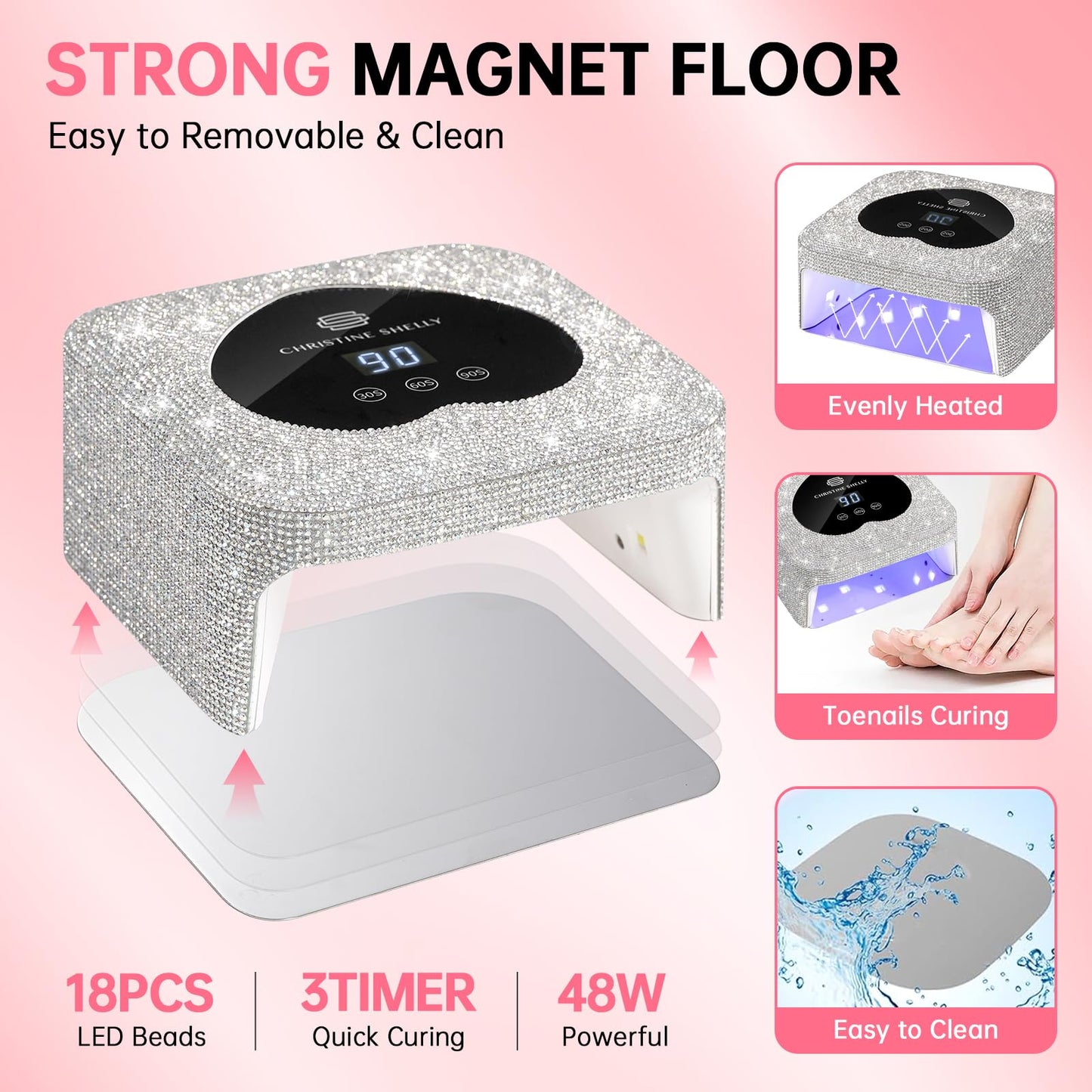 UV Nail Lamp, CHRISTINE SHELLY UV Light for Gel Nails, 48W Plug-in Mini Diamond Nail Lamp Nail Dryer with Touch Control Auto Sensor and 3 Timer Settings Nail Light Curing Lamp, Home, White Diamond