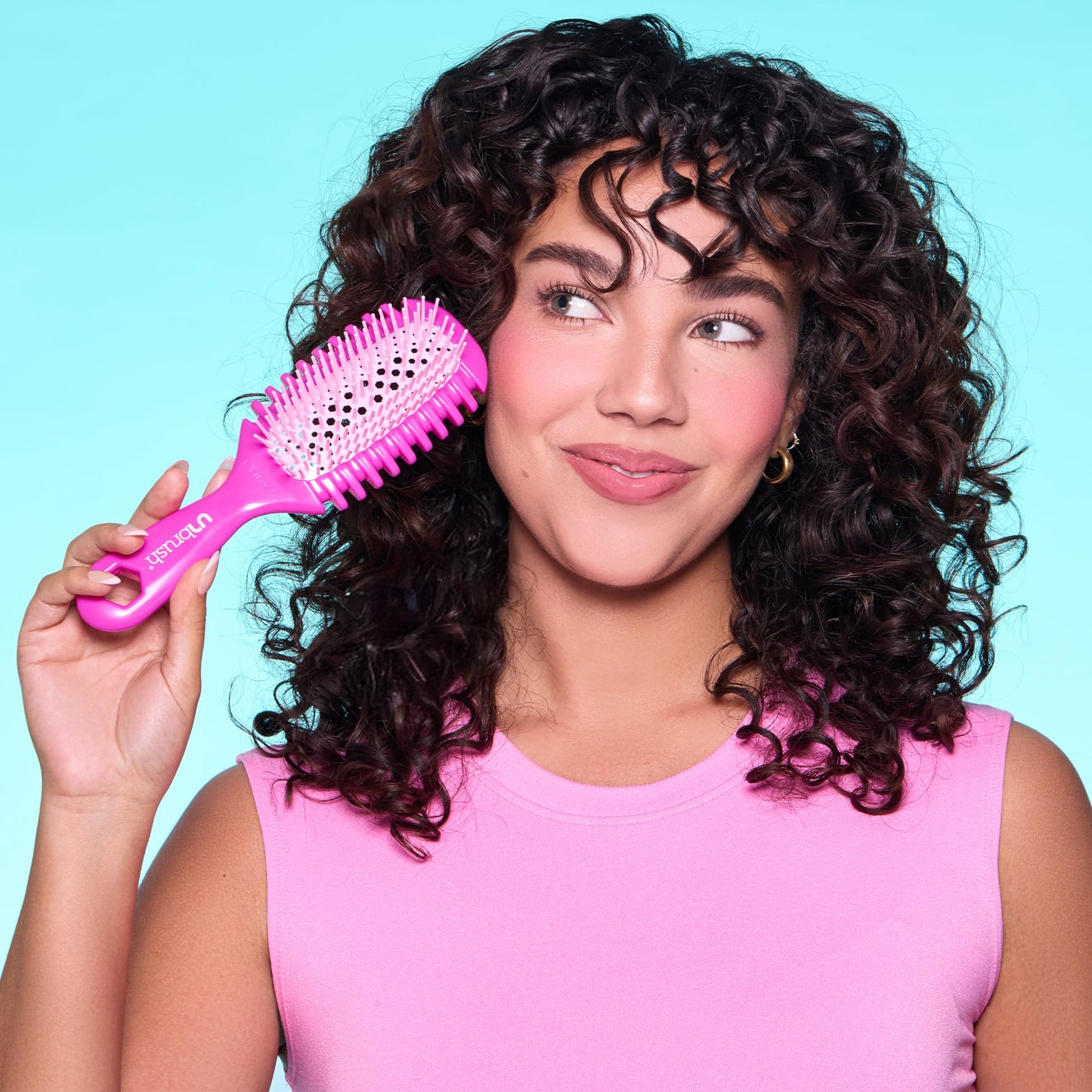 FHI Heat UNbrush Curl Defining Brush — Wavy, Coily, and Curly Hair Brush with DuoFlex Bristles & StyleCurl Handle — for Gentle Detangling & Faster Styling on Wet Hair - Pink Clouds