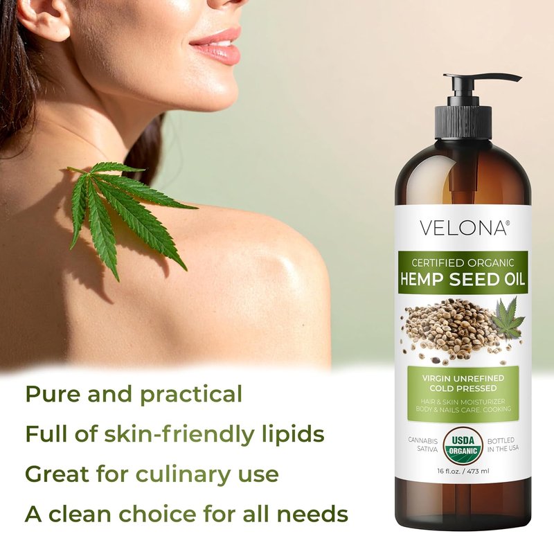 Hemp Seed Oil - USDA Certified Organic 64 Fl Oz | 100% Pure, Unrefined Carrier Oil for Hair, Body & Skin Care