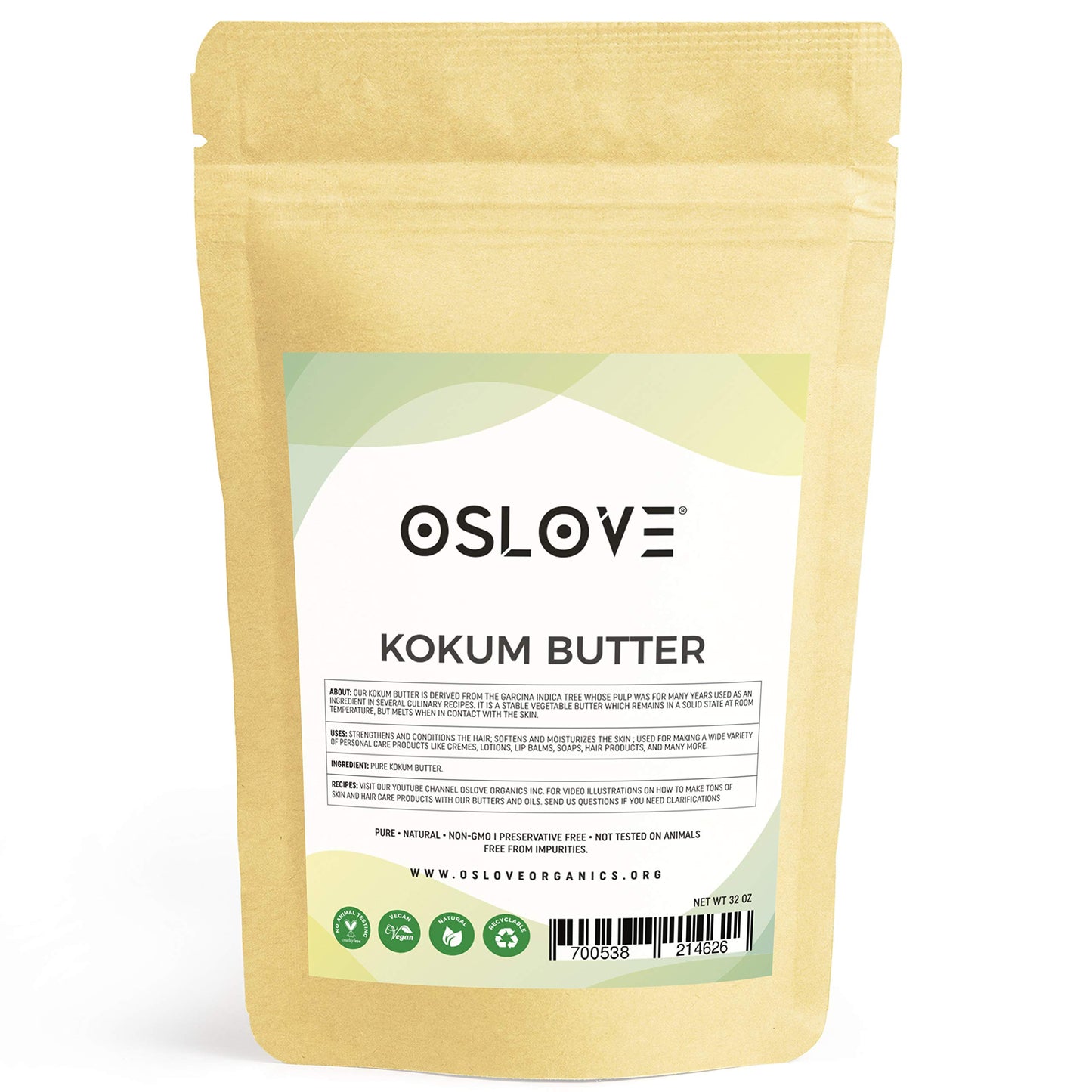 Oslove Organics Kokum Butter 2 LB Pure, Natural, Fresh, Thickener for Body Butters, Sunscreens, Soaps, Deodorants, lip balm & Lotions.