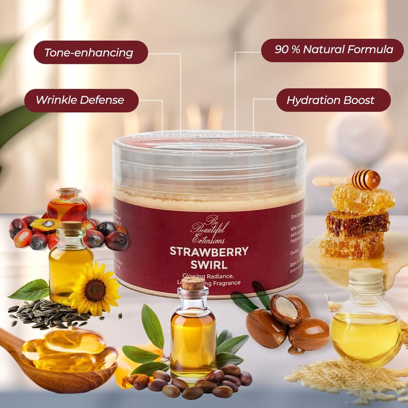 BE BEAUTIFUL EXTENSIONS body butter strawberry scent long -lasting fragrance,hydrate skin jojoba oil and more 8oz