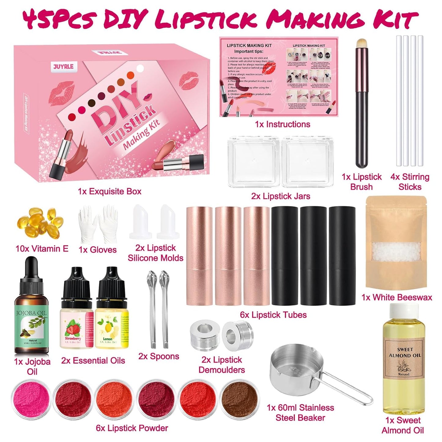 DIY Lipstick Making Kit - Natural Beeswax Lip Gloss & Matte Lipstick Craft | Perfect Christmas Gift for Women & Beginners