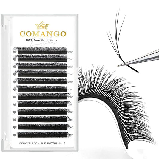 CoMango Fox Eyelashes Extension Flying YY Lashes 5D Mutil-layer Y Shaped Lash Mink Premade Lash Fans C/D Curly Foxy YY Lashes Natural Fluffy Handmade Individual Eyelash Fans(Black,5D-C-12mm)