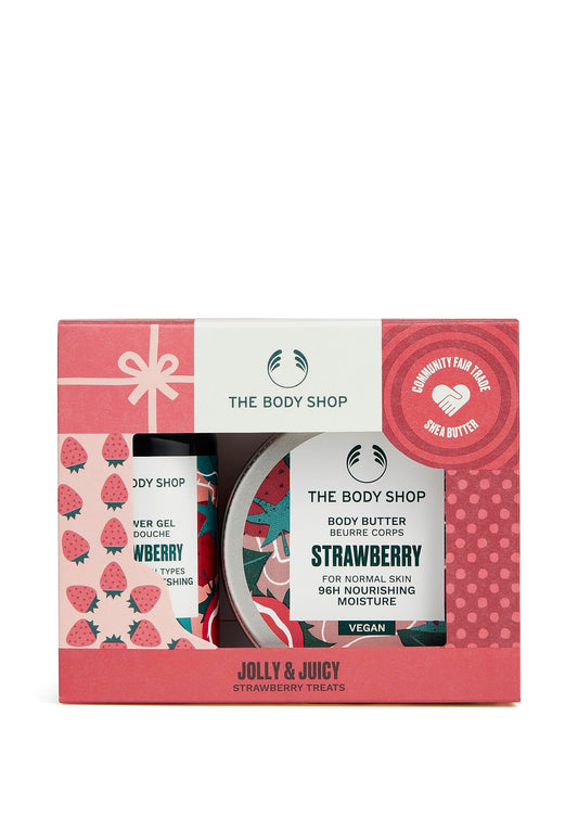 The Body Shop Jolly & Juicy Strawberry Treats Body Care Holiday Gift Set, Vegan, 2-Piece Set