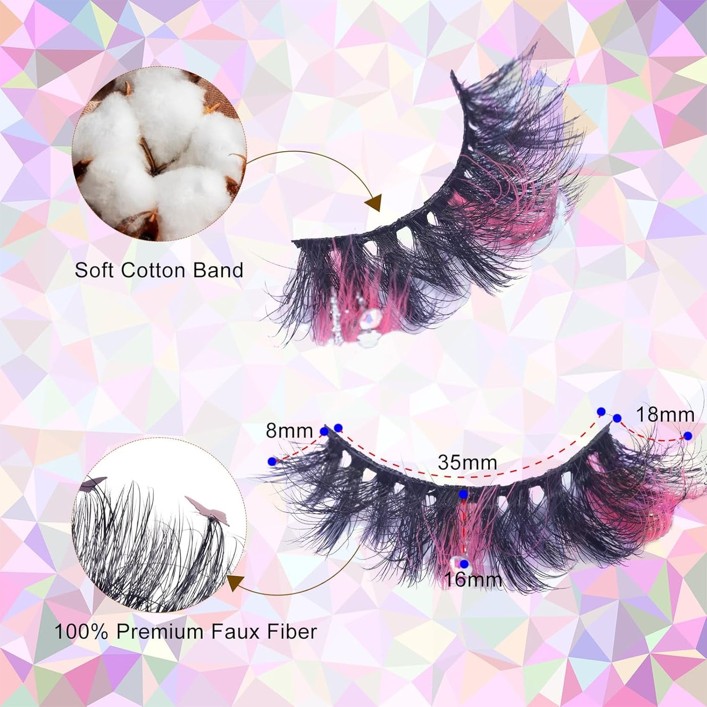 Miss Kiss Lashes - Pink Rhinestone False Eyelashes | Reusable Fairy Faux Mink 18mm