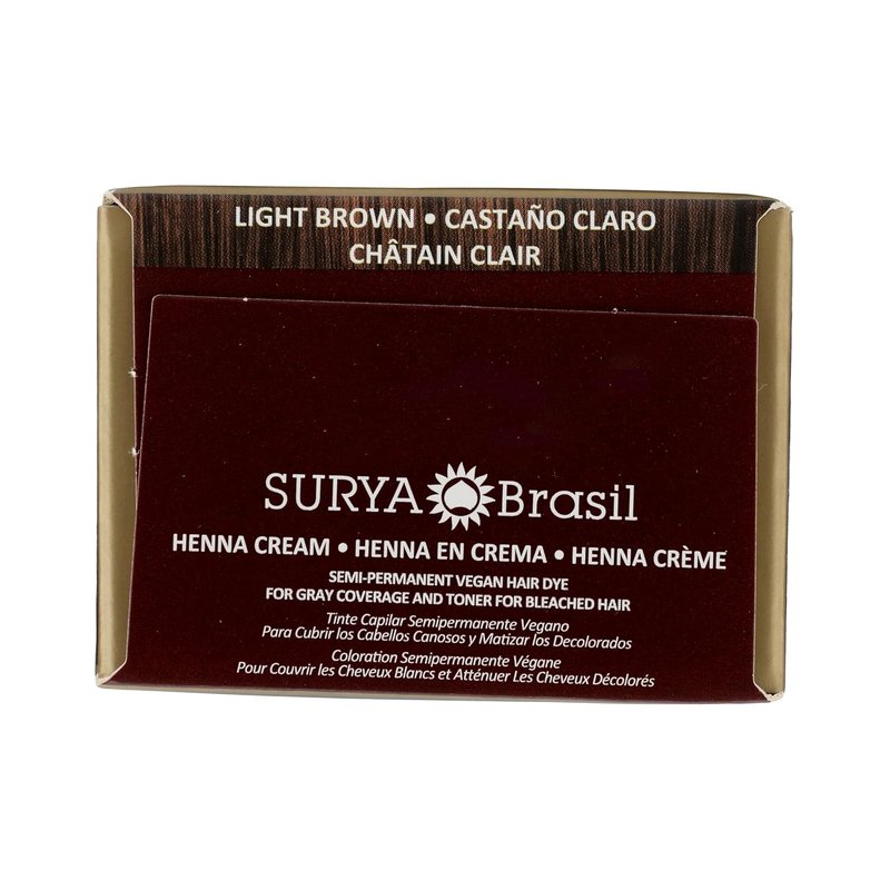 Surya Brasil Henna Cream Light Brown - Vegan Semi-Permanent Hair Color for Deep Hydration | 2.37 oz