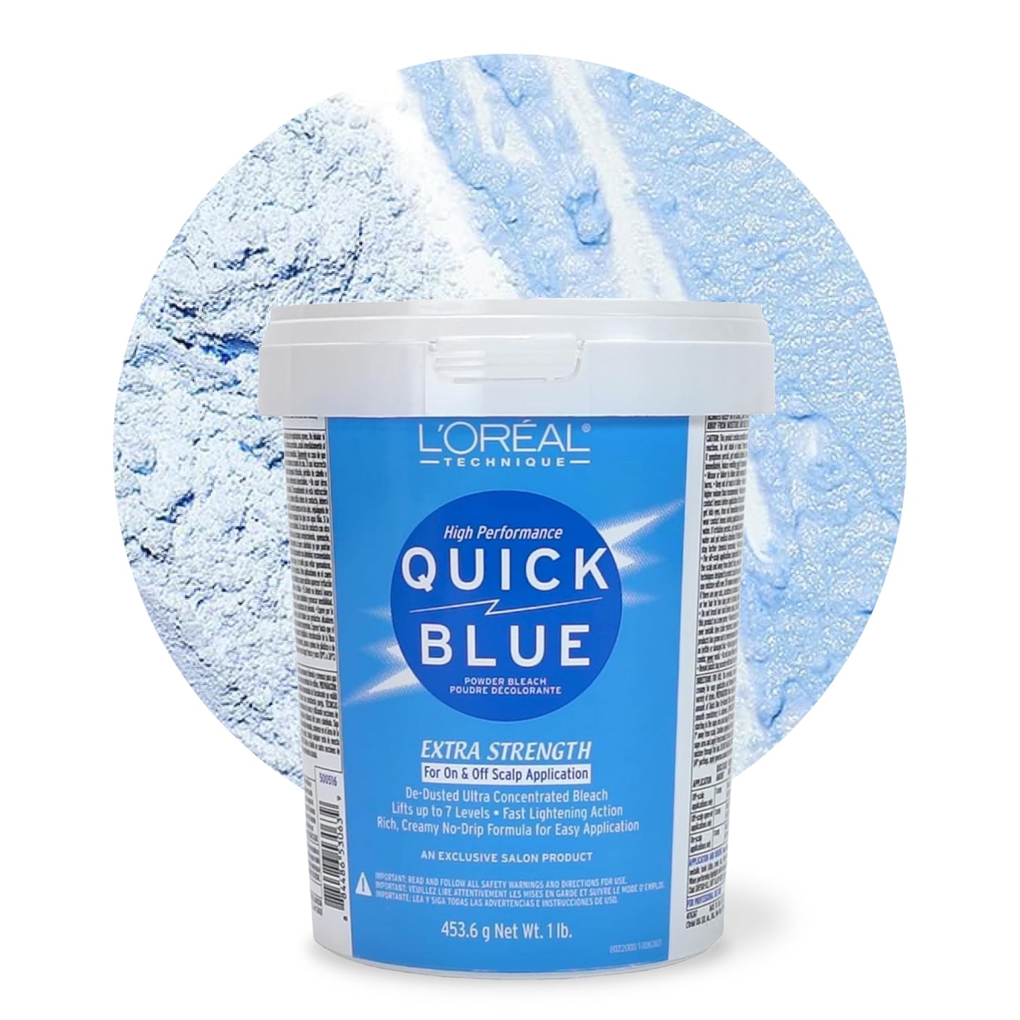 L'Oréal Technique Quick Blue High Performance Bleach - Professional Hair Bleaching Powder, No Drip Formula, Extra Strength Lightening Action Lifts Up To 7 Levels, Single Application,1 Pound