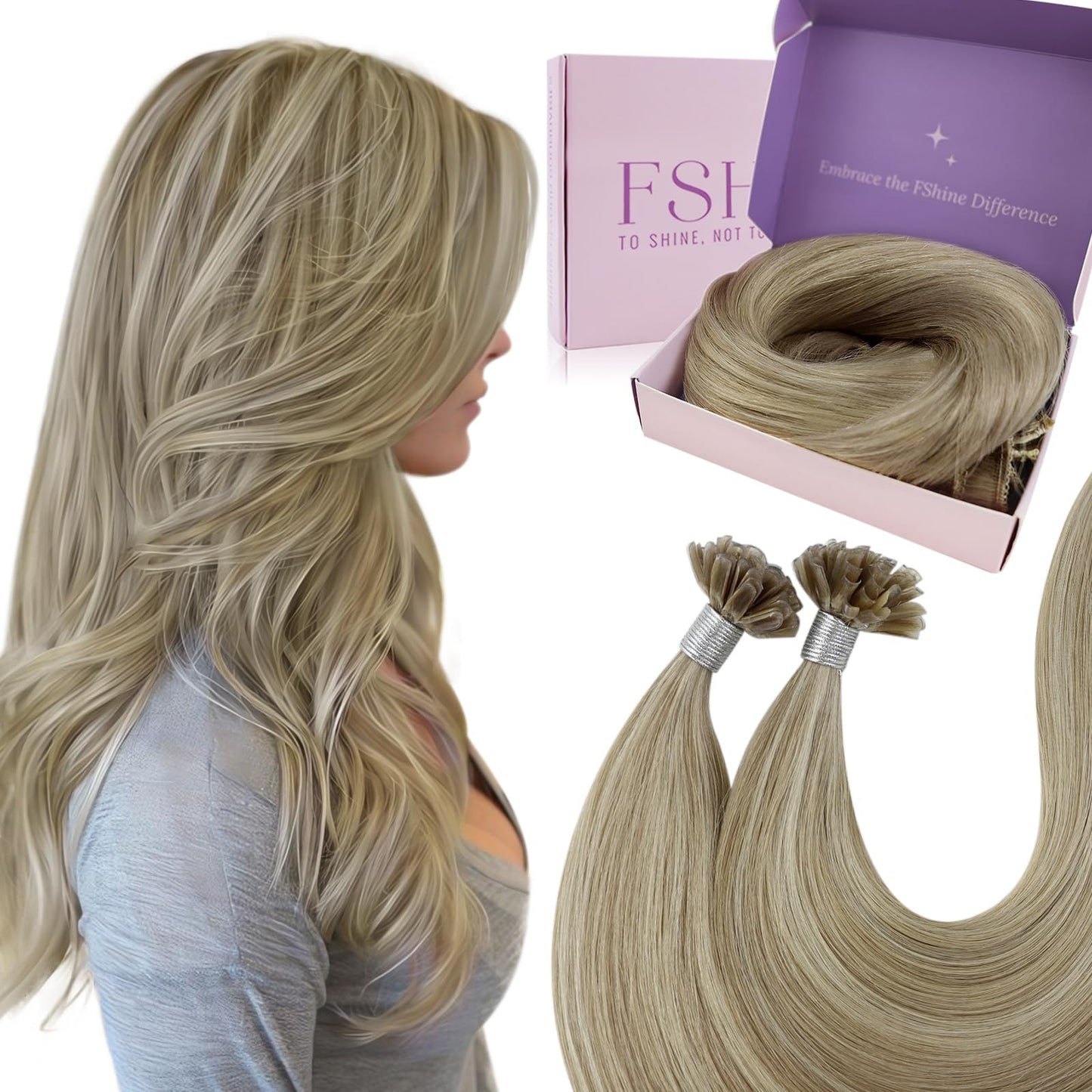 Fshine K Tip Human Hair Extensions 14 Inch Dark Ash Blonde Golden Highlight 40 g Real Human Hair Keratin Bond Seamless Blend Natural Flow Lightweight Comfort Everyday Styling