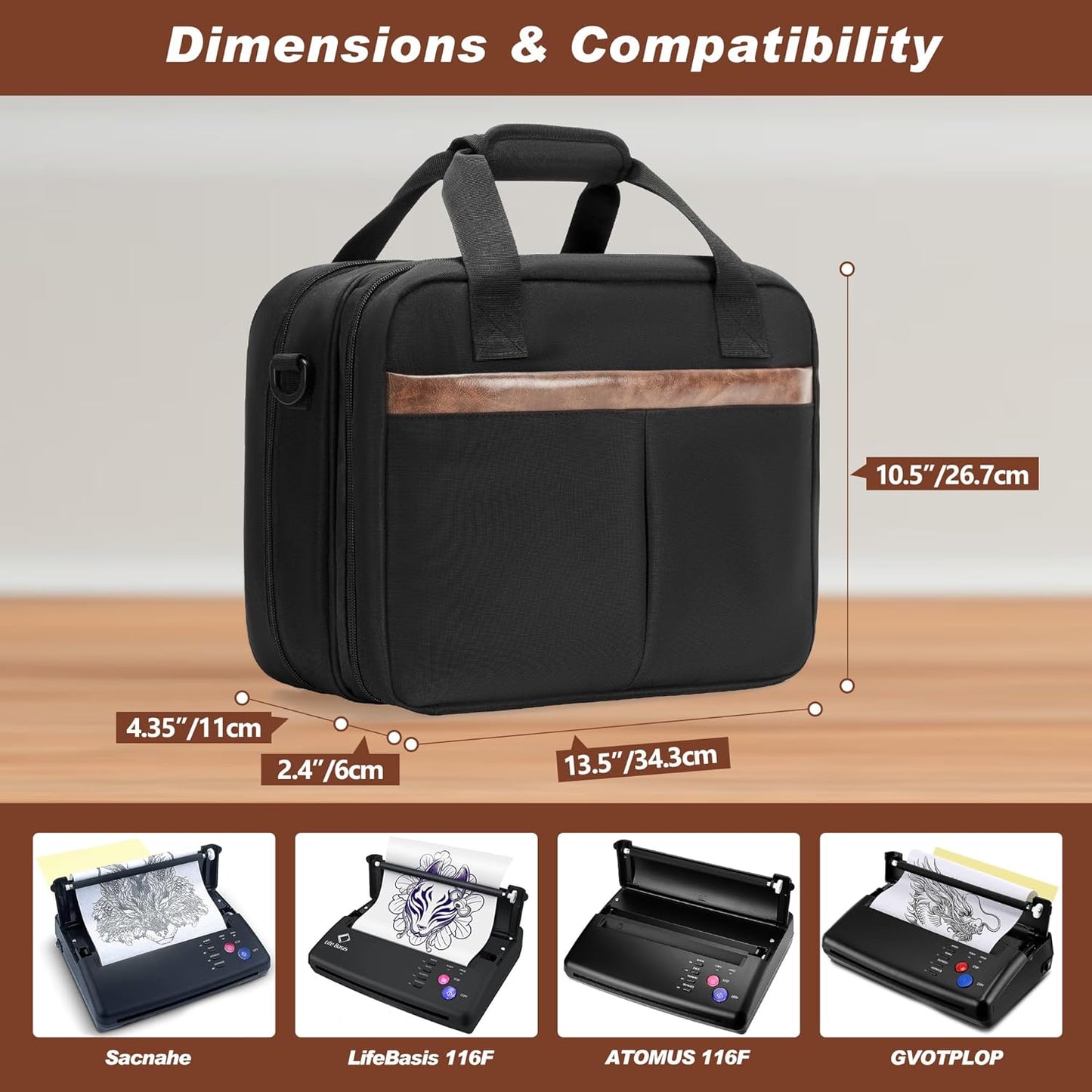 Tattoo Supplies Carrying Case - Double-Layer Travel Bag for Stencil Printer & Ink | Fits 24 Bottles, Guns, iPad - Black