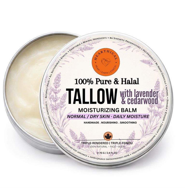 Hearthical Halal Grass Fed Beef Tallow For Skin – 70g Organic Beef Tallow Moisturizer – Beef Tallow Face Moisturizer & Beef Tallow Face Cream – Pure Beef Tallow Balm with Lavender & Cedarwood