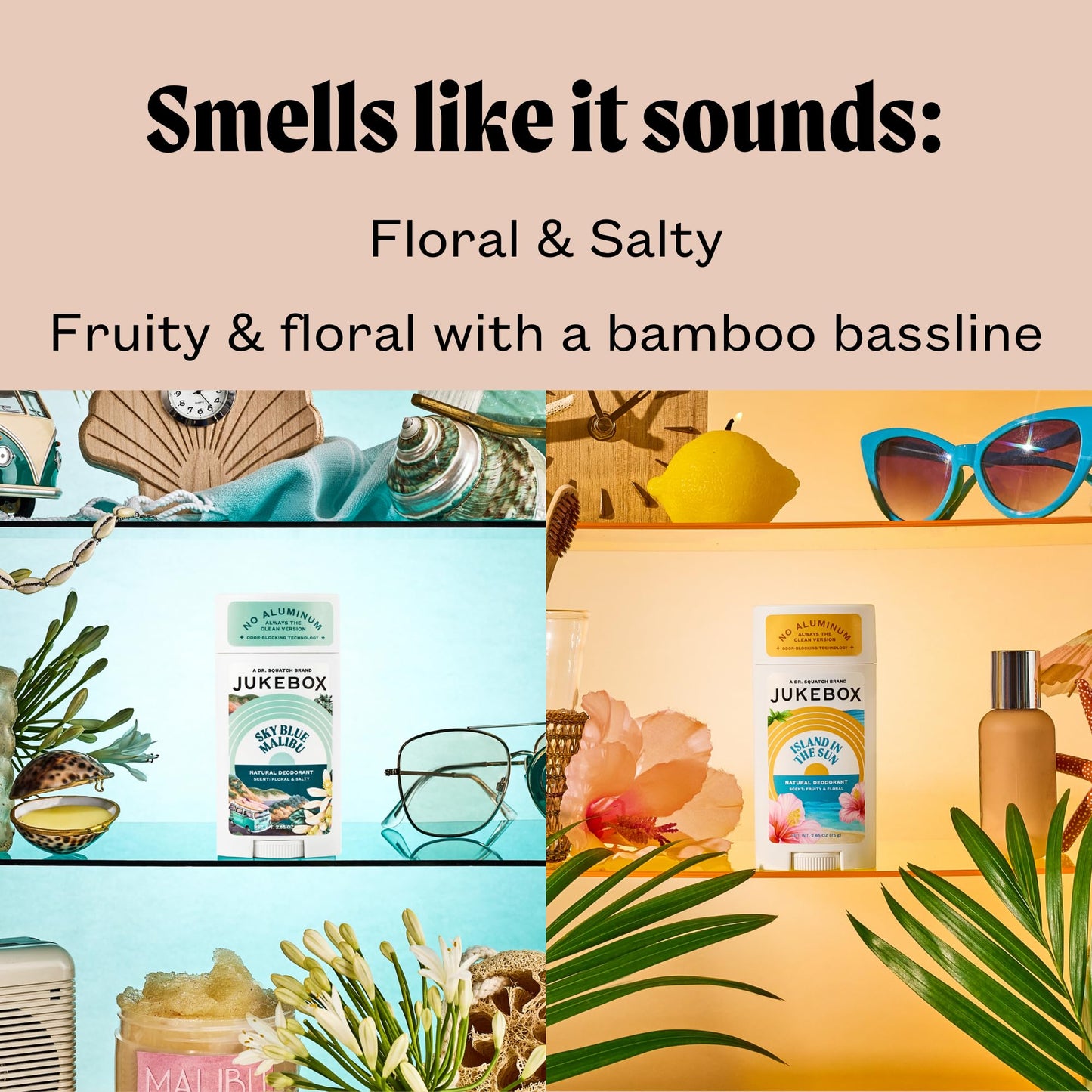 Jukebox Natural Deodorant for Women–Sky Blue Malibu & Island in the Sun Scents, Multi Pack-Aluminum-Free, No Baking Soda, No Harsh Chemicals, Odor Blocking Technology-a Dr. Squatch Brand-2.65oz,2 Pack
