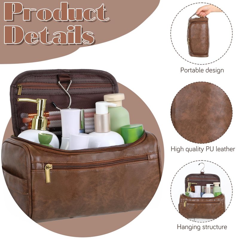 6 Pcs Mens Toiletry Bag Groomsmen Gift, Personalized Leather Toiletry Bags, Dark Brown Leather Travel Bag for Him, Shaving Kit, Groomsmen, Best Man, Wedding Gifts, Husband Boyfriend Father Grandpa