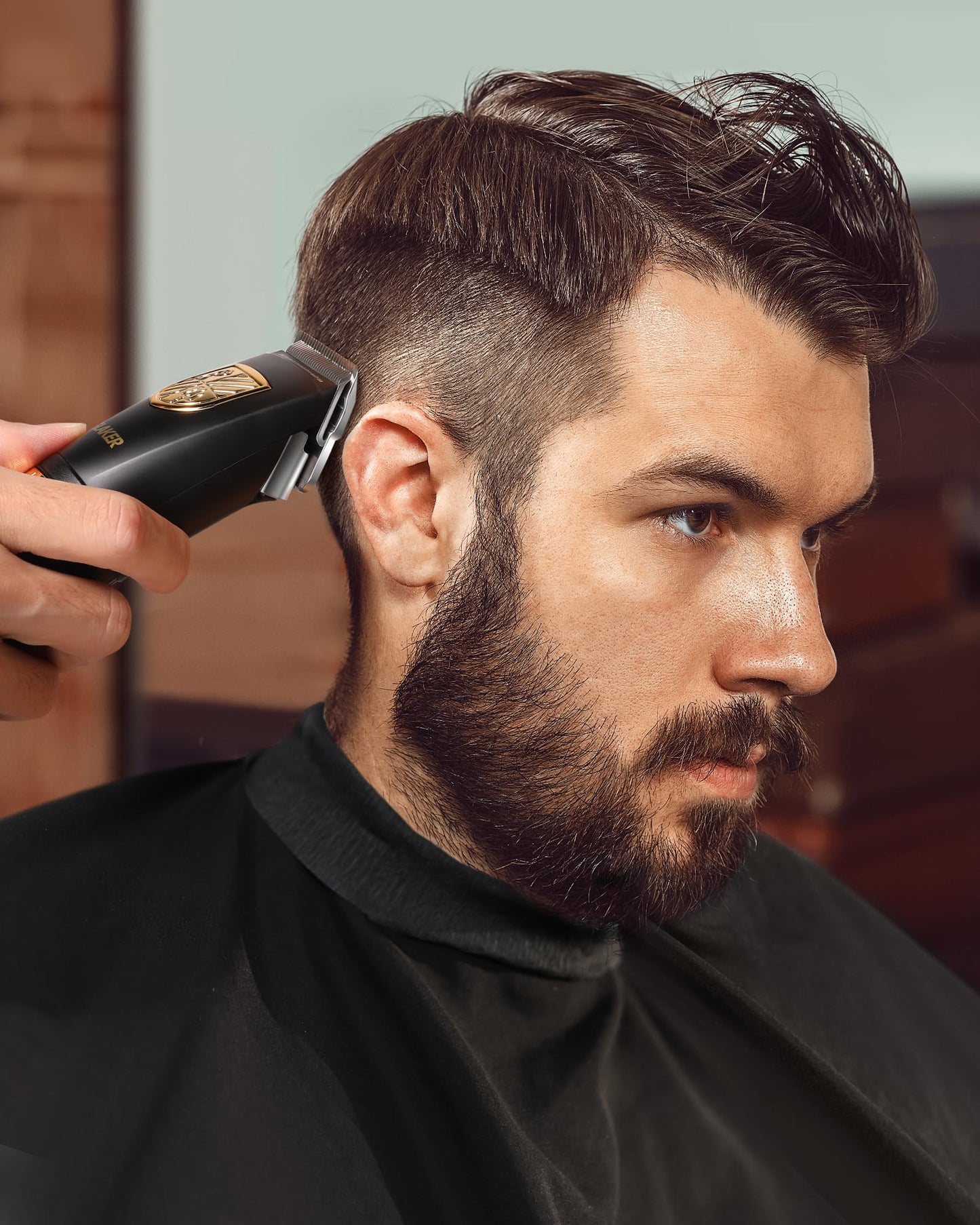 GLAKER Hair Clippers for Men,Professional Mens Hair Clippers Cordless Clippers for Hair Cutting,Precision Trimmer Kit Zero Gap Trimmer with LED Display 15 Guide Combs (Gold)