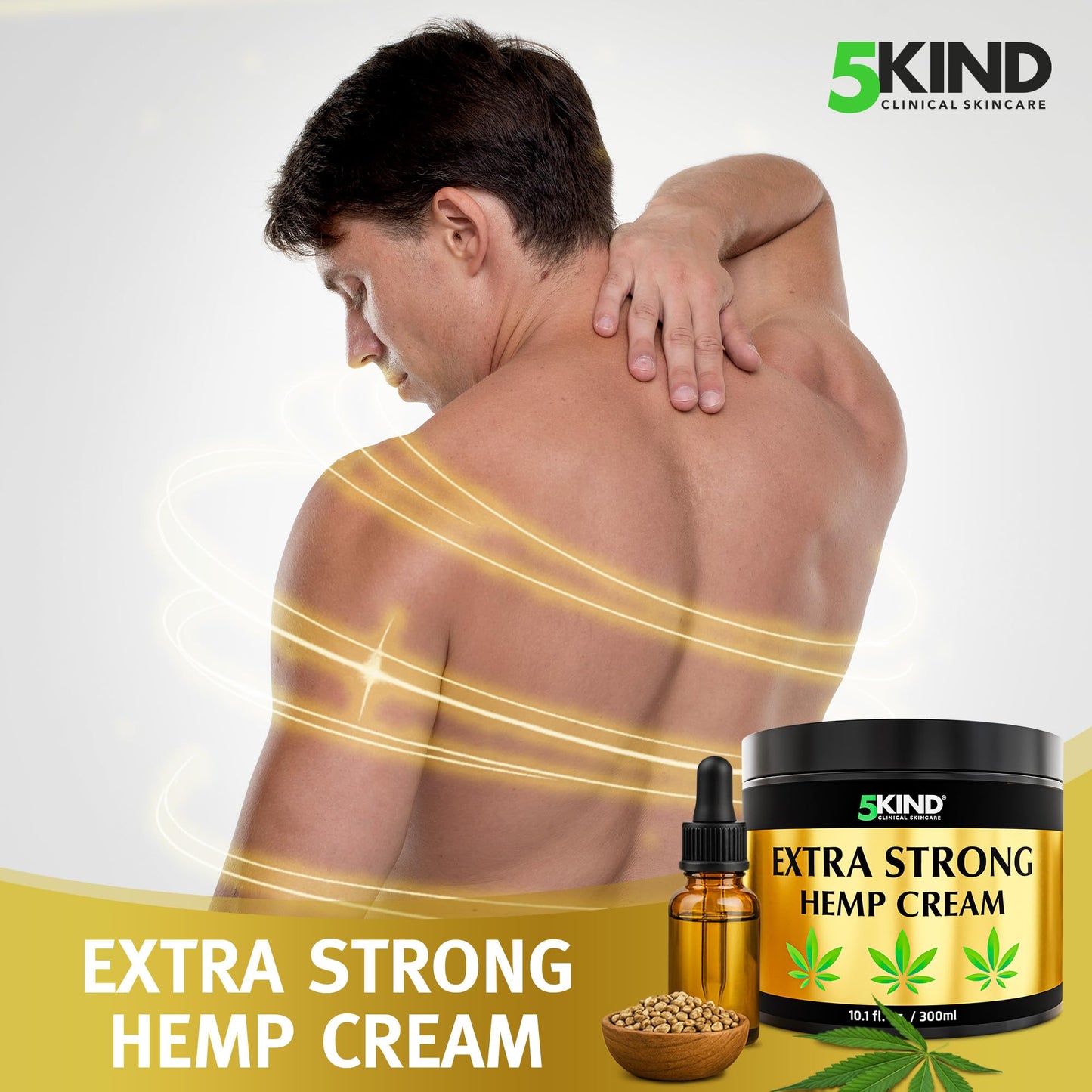 5kind Extra Strong Hemp Cream 10.1 fl oz - Maximum Strength - Natural Topical Cream - Muscle Rub for Lower Back, Joints, Neck, Knees, Shoulders
