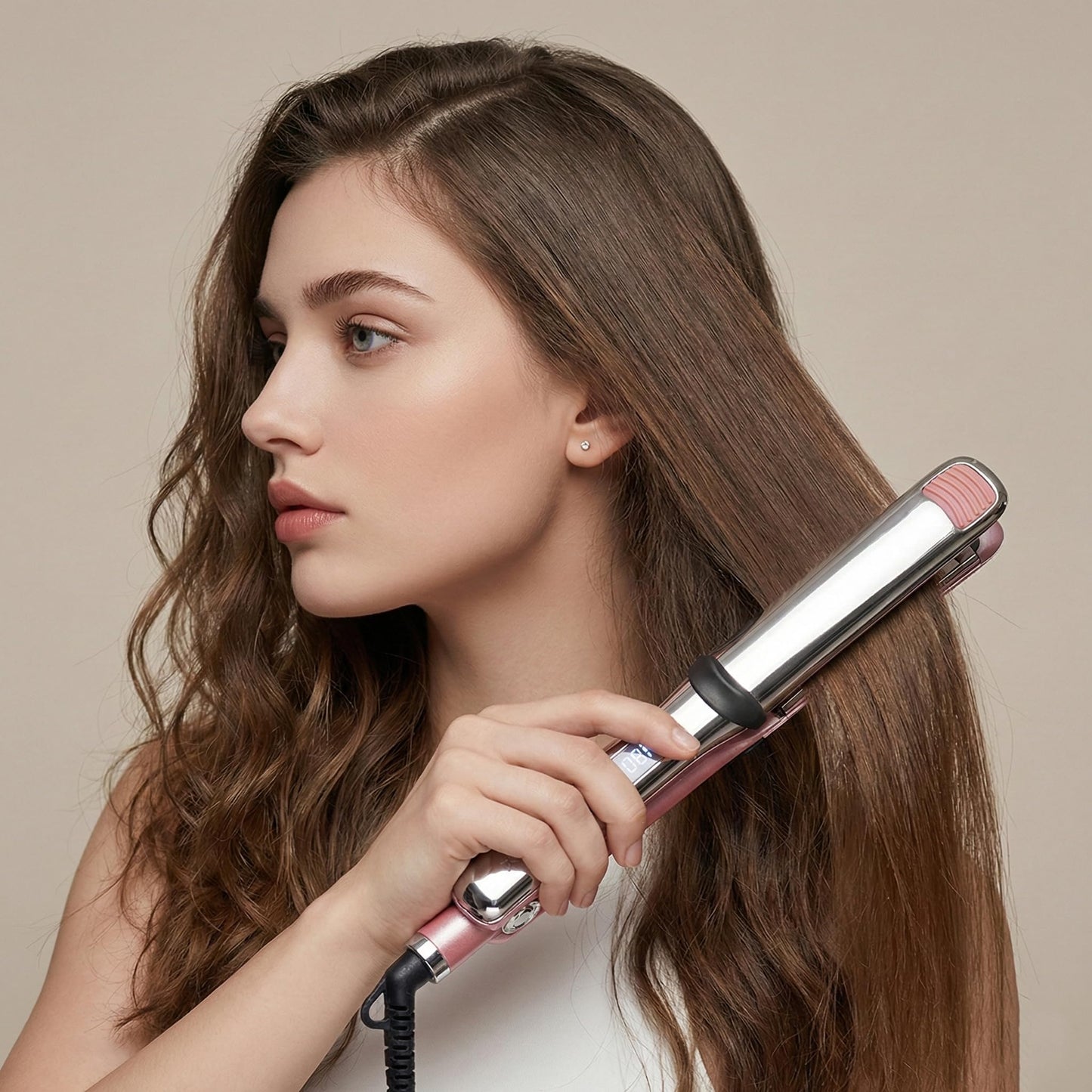 Rozamor Professional Titanium Flat Iron with 1 1/4 Inch Floating Plates, Hair Straightener and Curler 2 in 1 with 10 Adjustable Temp Up to 480 ℉, Negative Ion & Dual Voltage Fast Heating Hair Tools