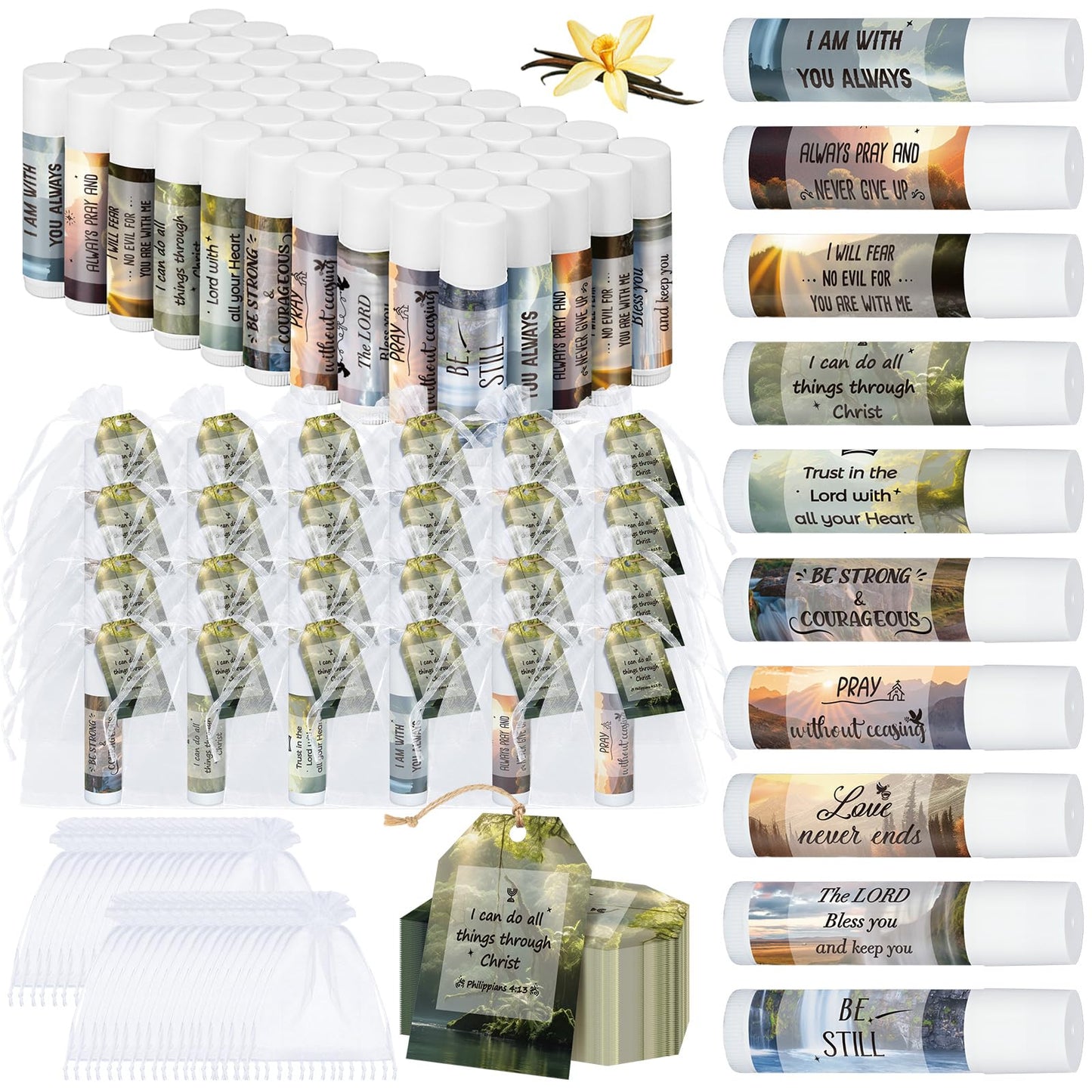 Sacubee 50 Sets Christian Religious Gift Lip Balm for Women Christian Church Party Favor Bible Verse Lip Balms with Scripture Bulk Thank You Gift for Church Coworker Staff Employee Birthday Teacher