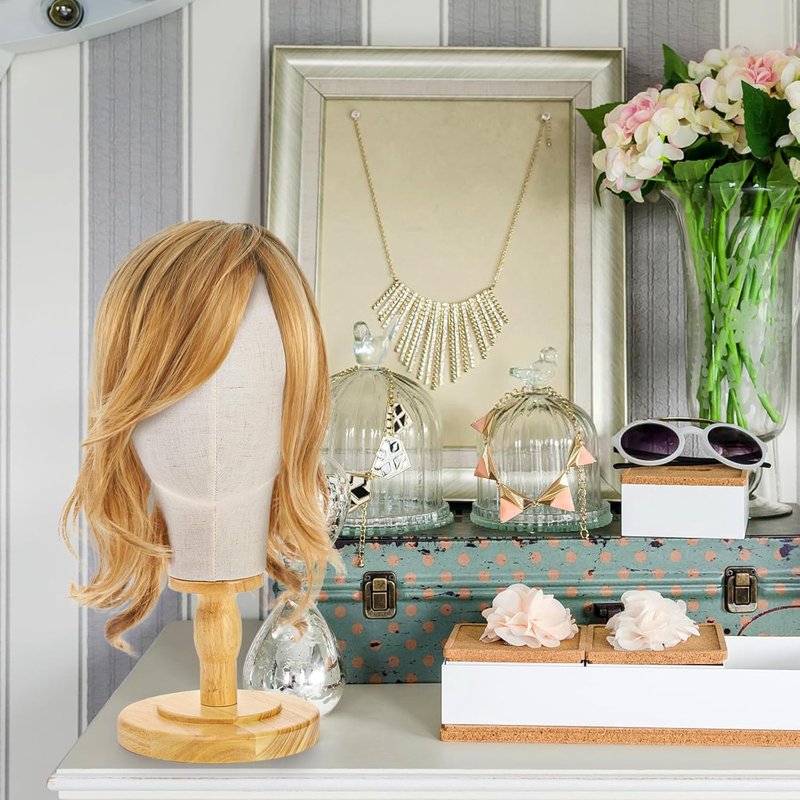 21 Inch Mannequin Head - Canvas Wig Stand with Detachable Wood Base | Ideal for Hats, Headdresses, and Wig Making