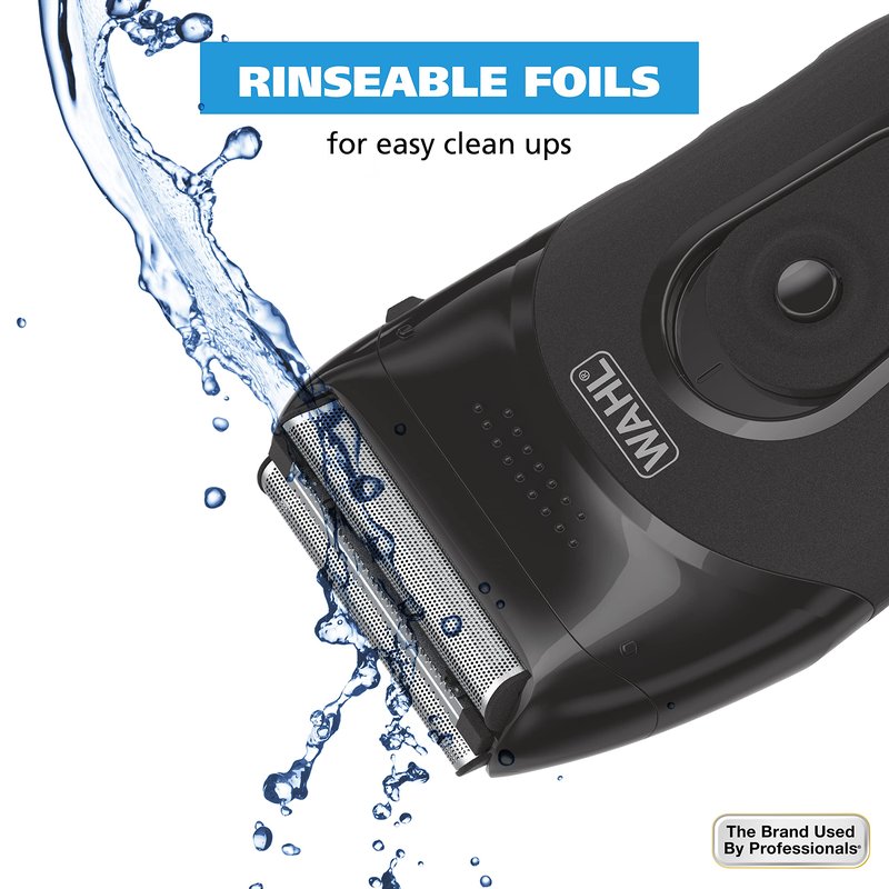 Wahl Compact Rechargeable Lithium Ion Shaver Kit with Hygienic Rinseable Foils & Cutter Bar with Dual Flexible Foils that Move with the Contours of Your Face - 7065